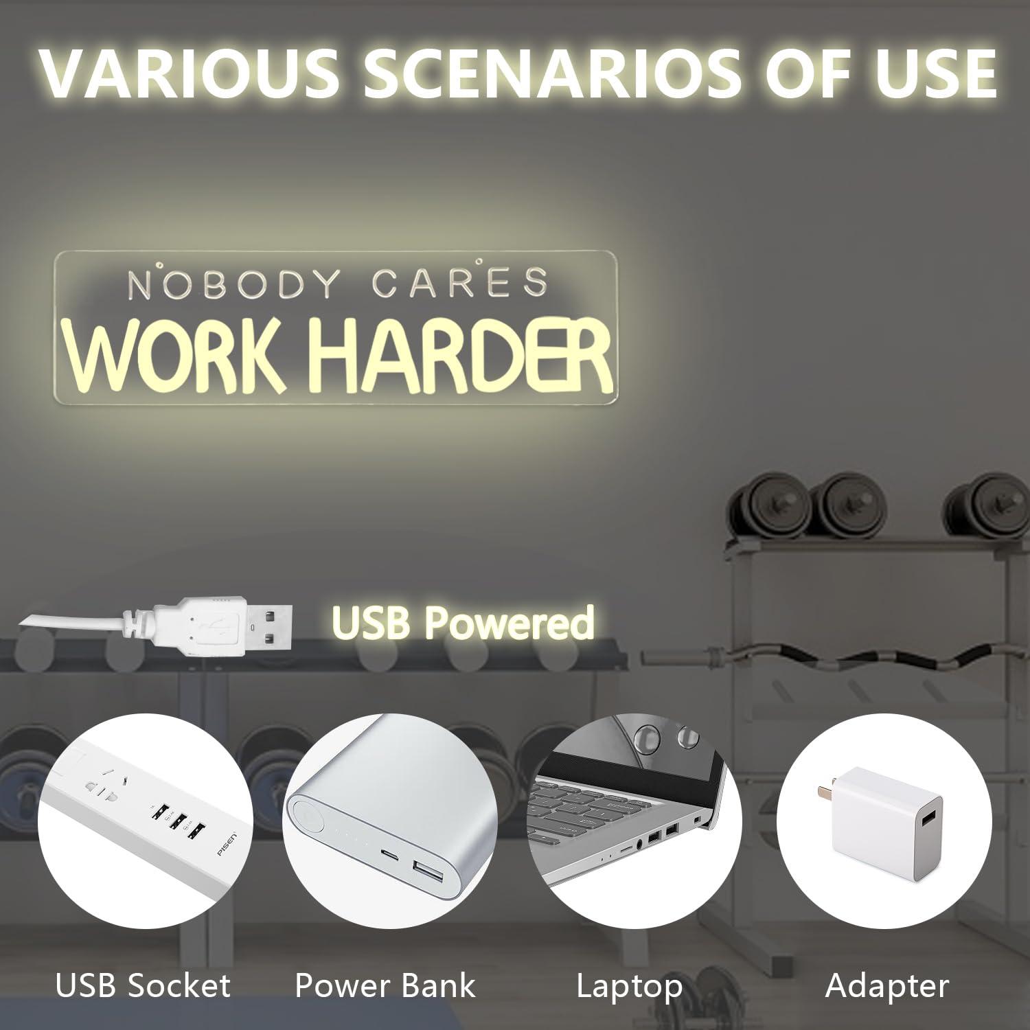 Nobody Cares Work Harder Neon  - đánh giá và giá Home Gym Neon Sign