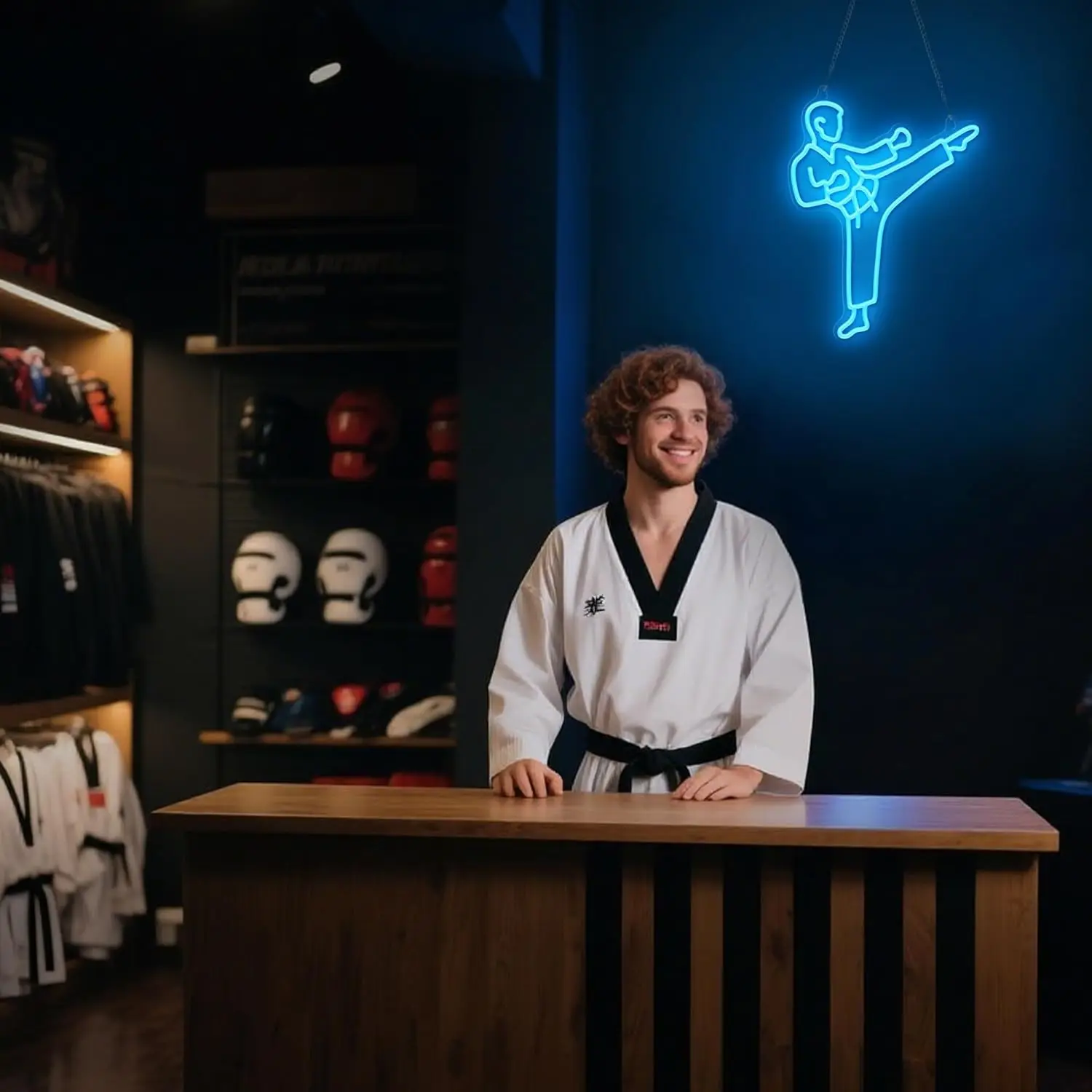 Karate Man Neon Sign Blue LED  - đánh giá và giá Home Gym Neon Sign